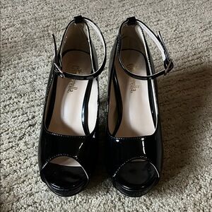Cinderella of Boston Black Patent Peep-Toe Heels